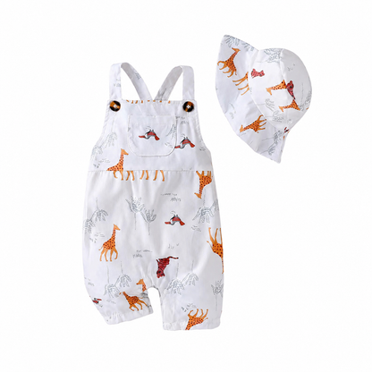 Babyset Safari – Hängselshorts & Solhatt med Giraffmotiv | Sommarkläder Baby