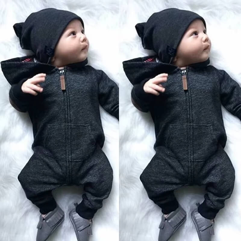Varm baby overall med huva – bomull & dragkedja