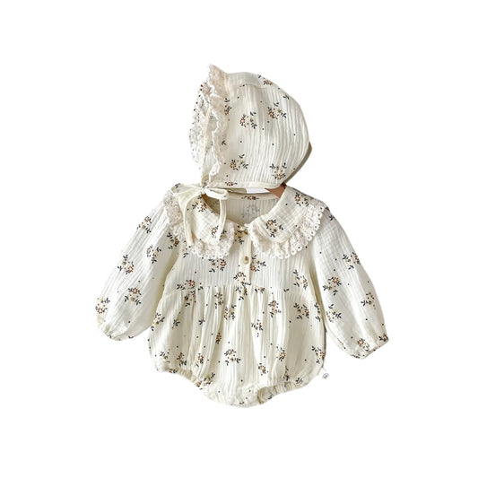 Blommig Babyromper med Hatt – Mjuk Bomull