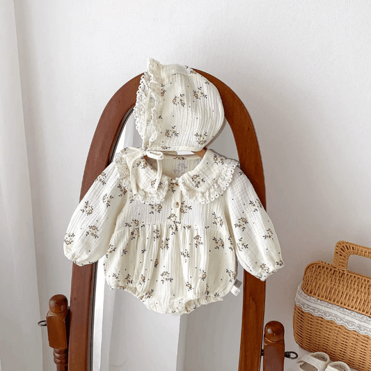 Blommig Babyromper med Hatt – Mjuk Bomull